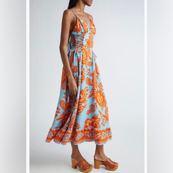 NWT $248 FARM Rio Floral Linen Blend Midi Dress in size X-Large! - Picture 3 of 6